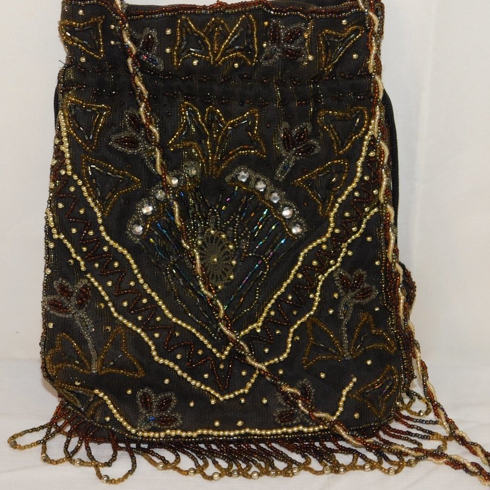 Beaded Vintage? Drawstring Handbag Crossbody Gorgeous Design - Picture 2 of 13